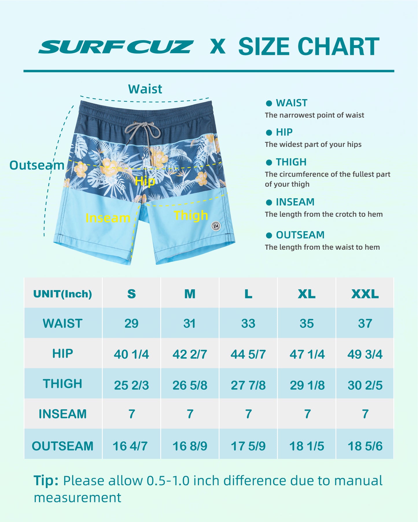 Traje de baño Hombre - Diseño estampado floral hojas celestes - Secado rápido