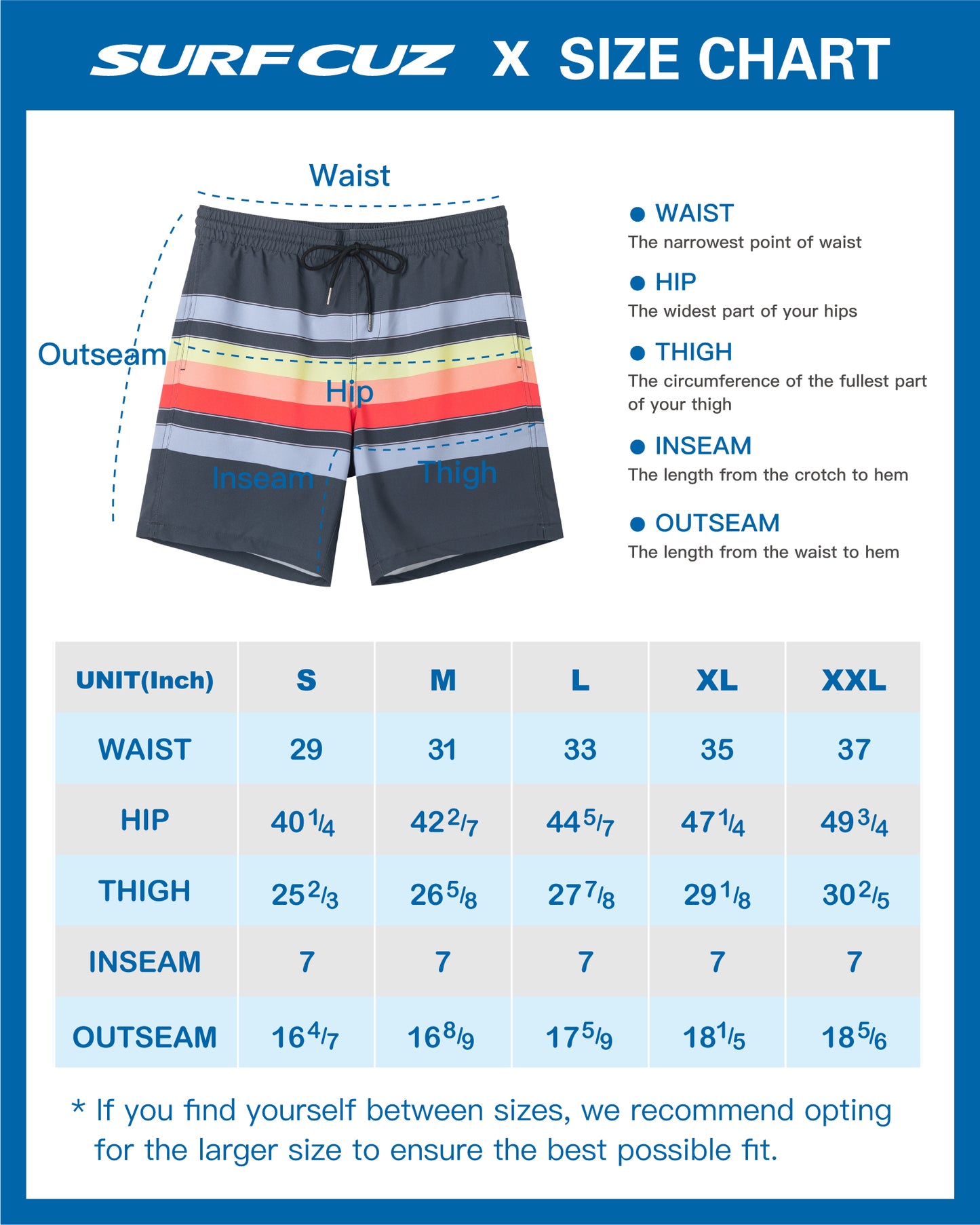 Traje de baño Hombre 2 en 1 - Diseño Lineas - largo pierna 18 cm - color Multicolor