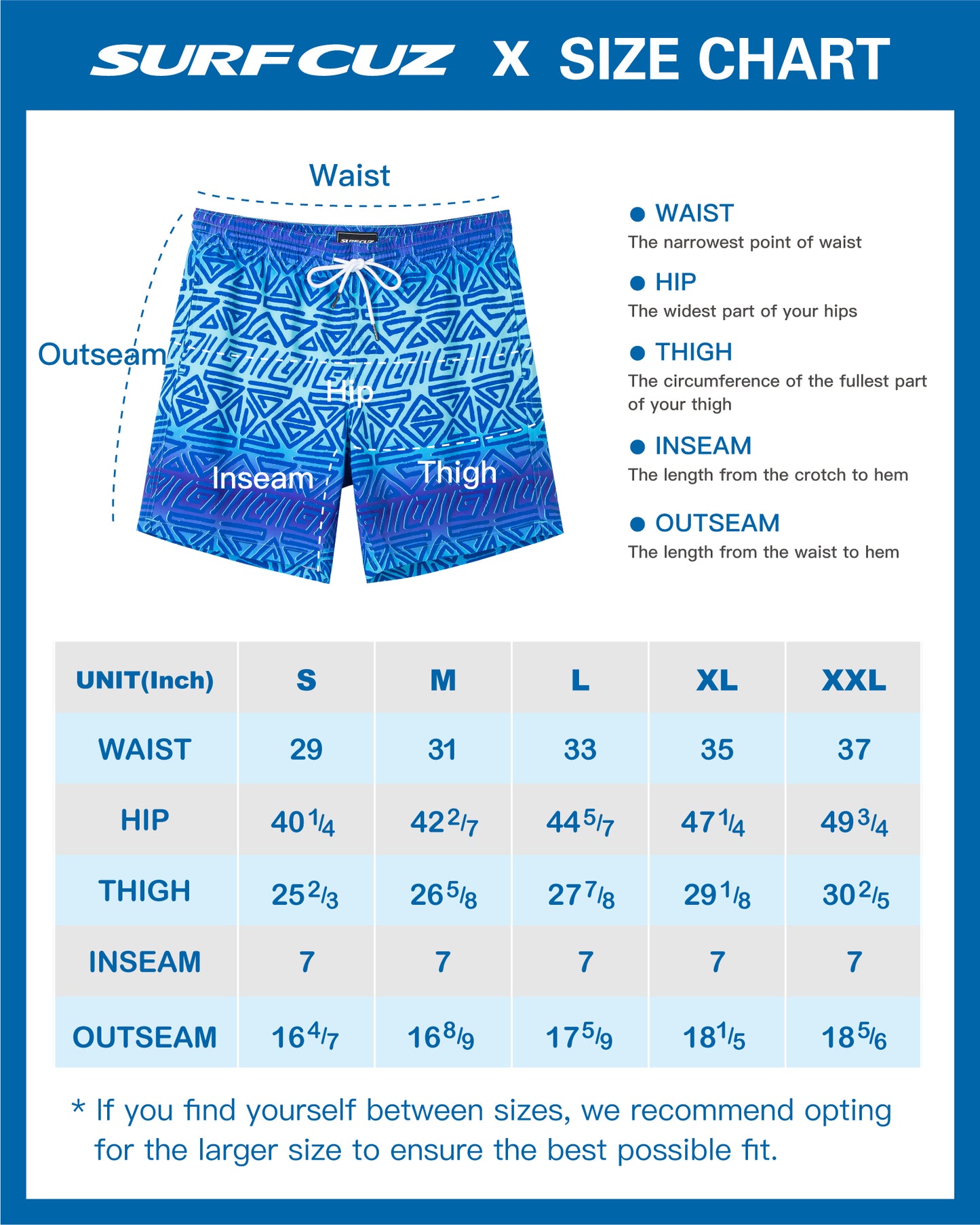 Traje de baño Hombre 2 en 1 - Diseño Geométrico - largo pierna 18 cm - color Azul