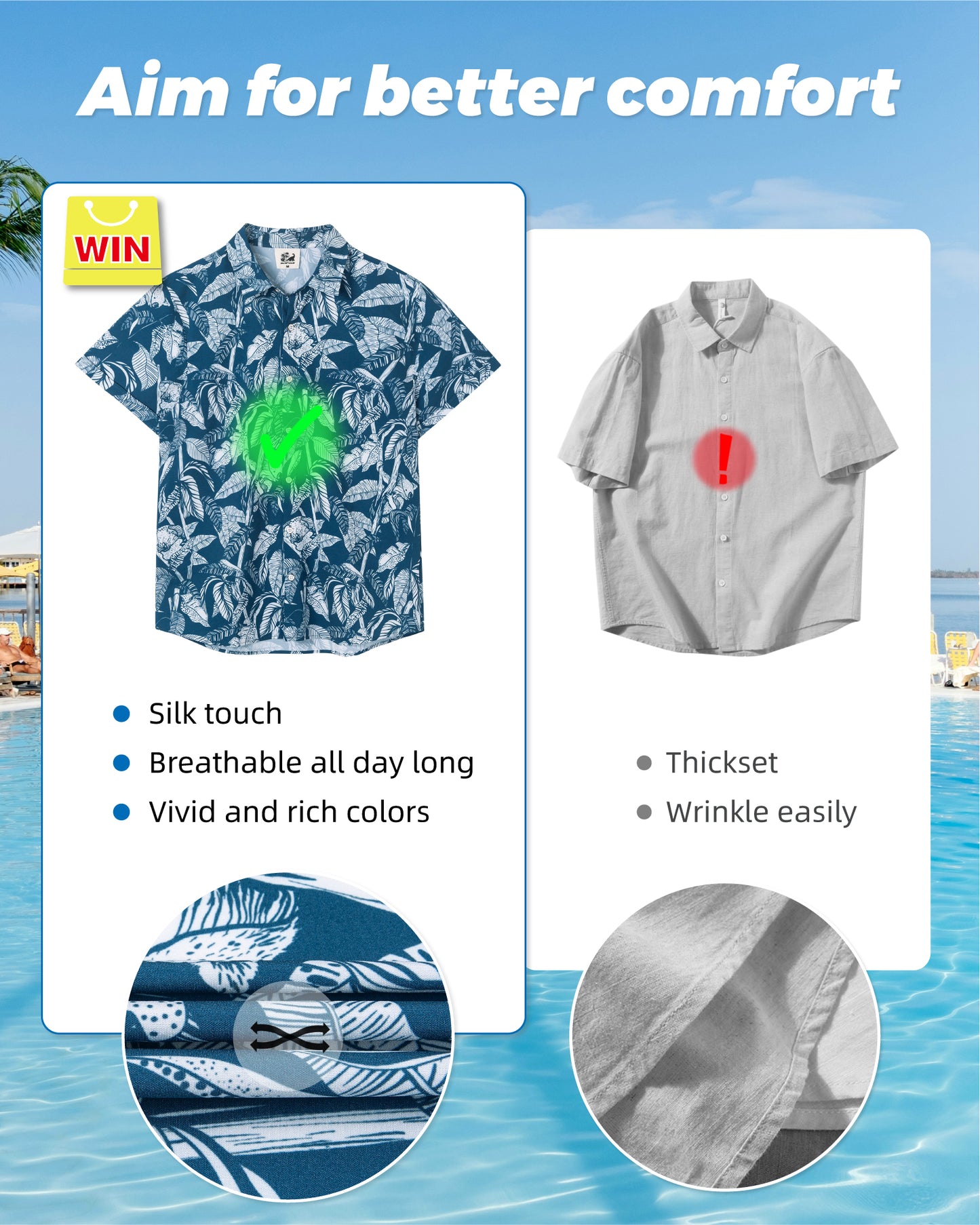 Camisa Guayabera Hombre - Diseño Flores Tropicales - color Azul y Blanco