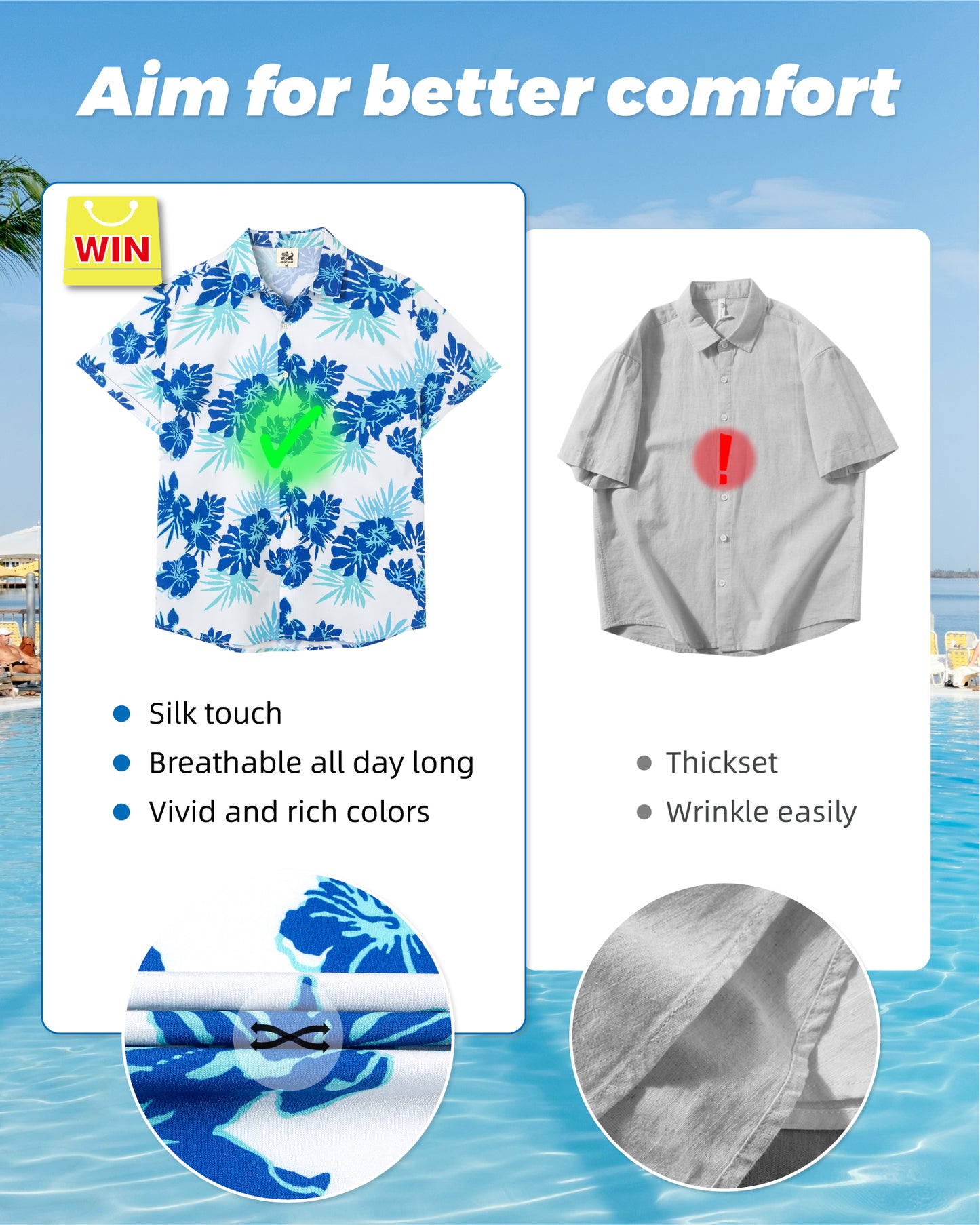 Camisa Guayabera Hombre - Diseño Flores - color Azul y Blanco