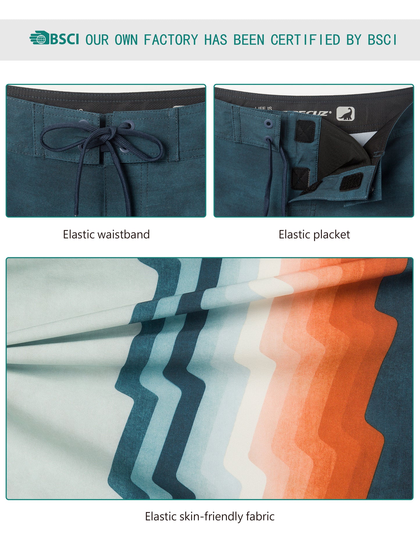 Traje de Baño Hombre - Estilo Boardshort - Diseño Lineas - Color Azul Navy