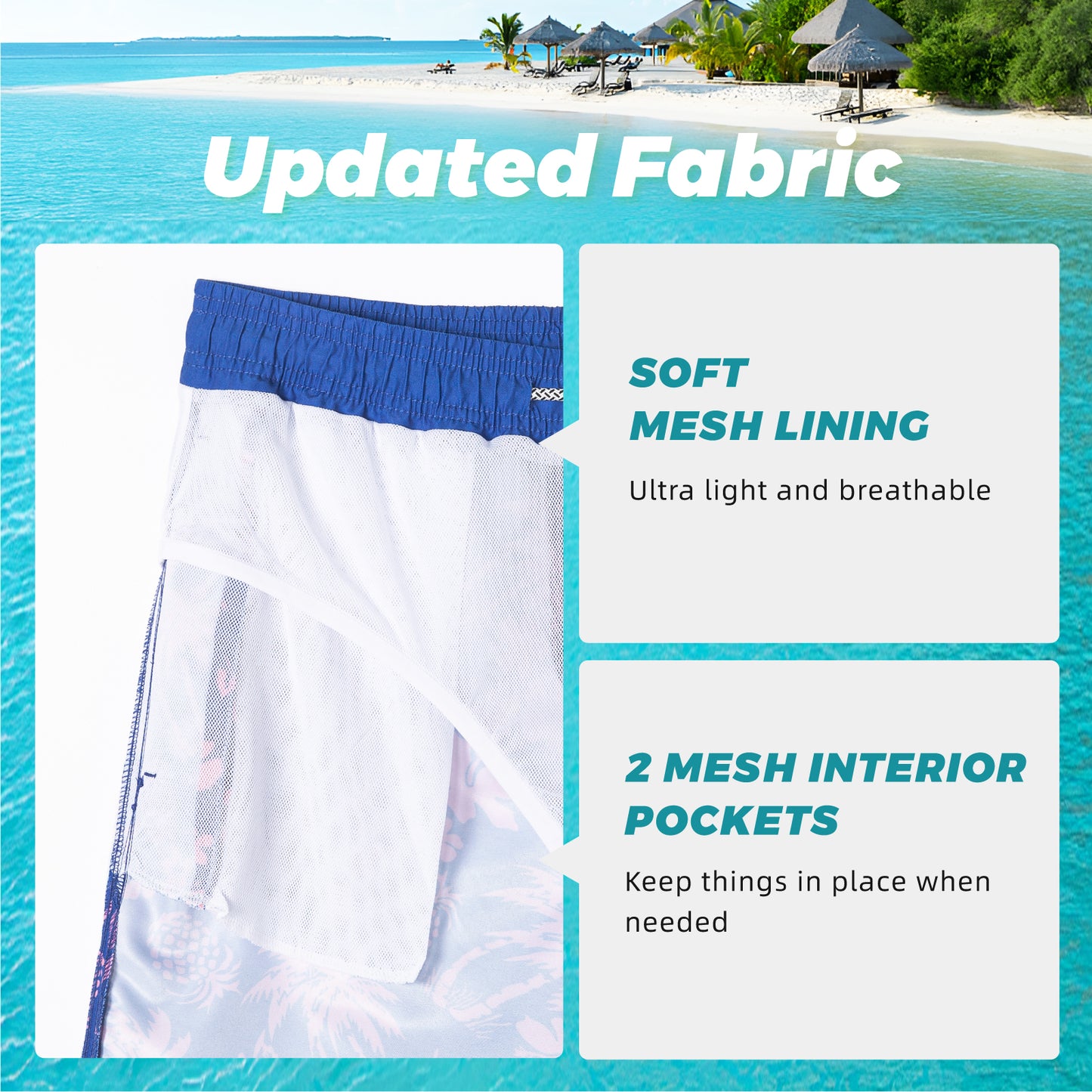 Traje de baño Hombre - Diseño estampado floral hojas rosadas - Secado rápido