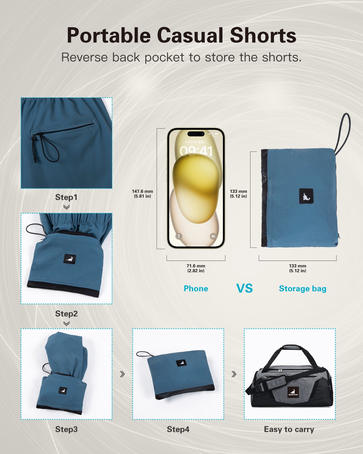 Short Casual Hombre color Azul, 12.7 cm de largo