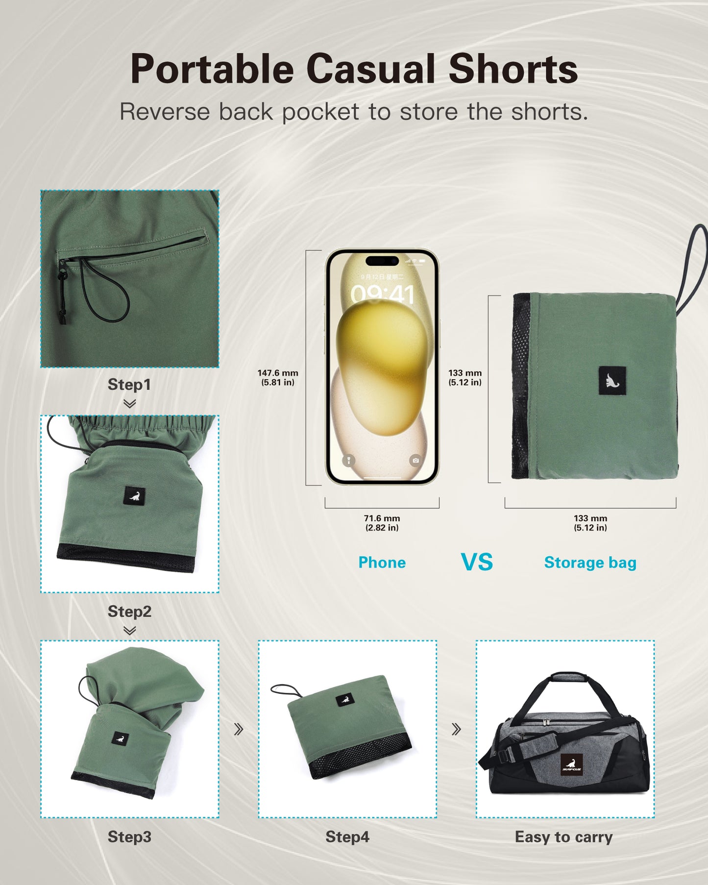 Short Casual Hombre color Verde Oliva, 12.7 cm de largo