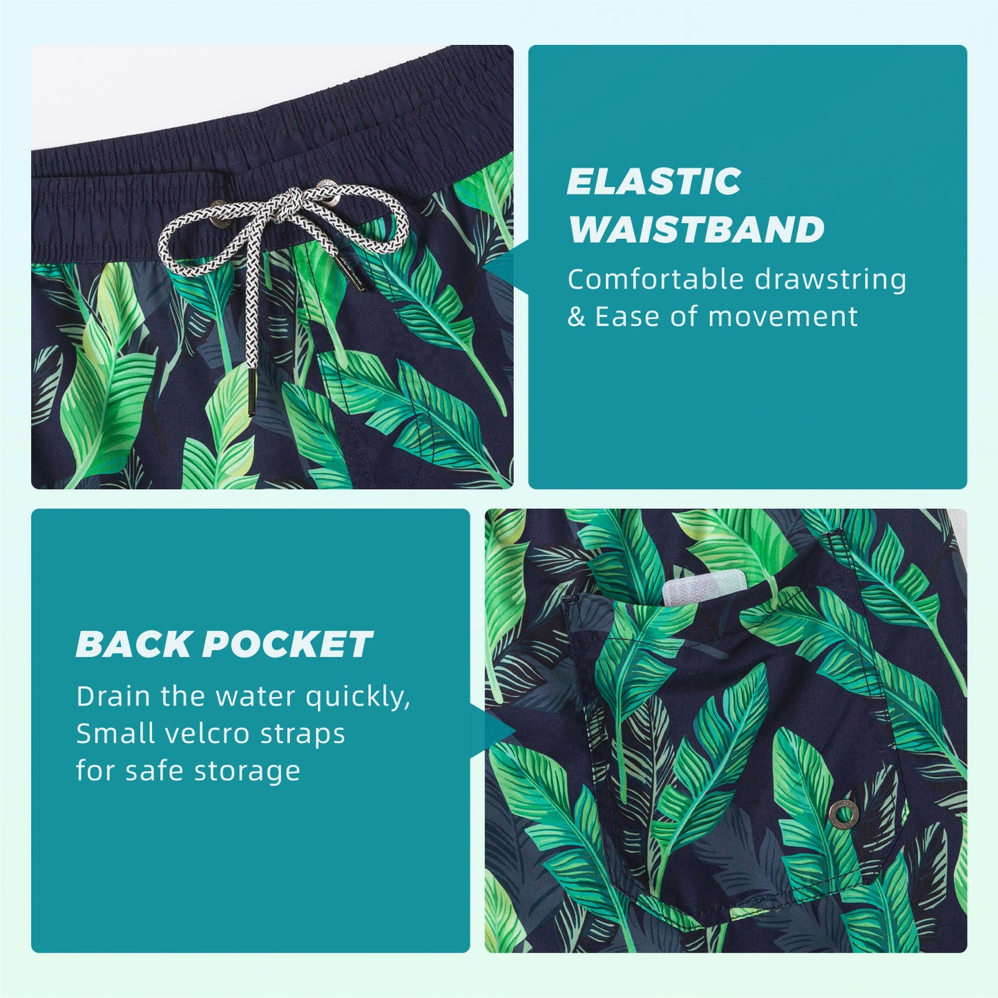 Traje de baño Hombre - Diseño estampado floral hojas verdes - Secado rápido