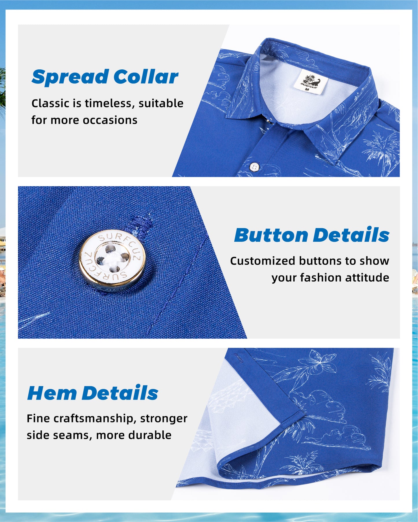 Camisa Guayabera Hombre - Diseño Islas - color Azul