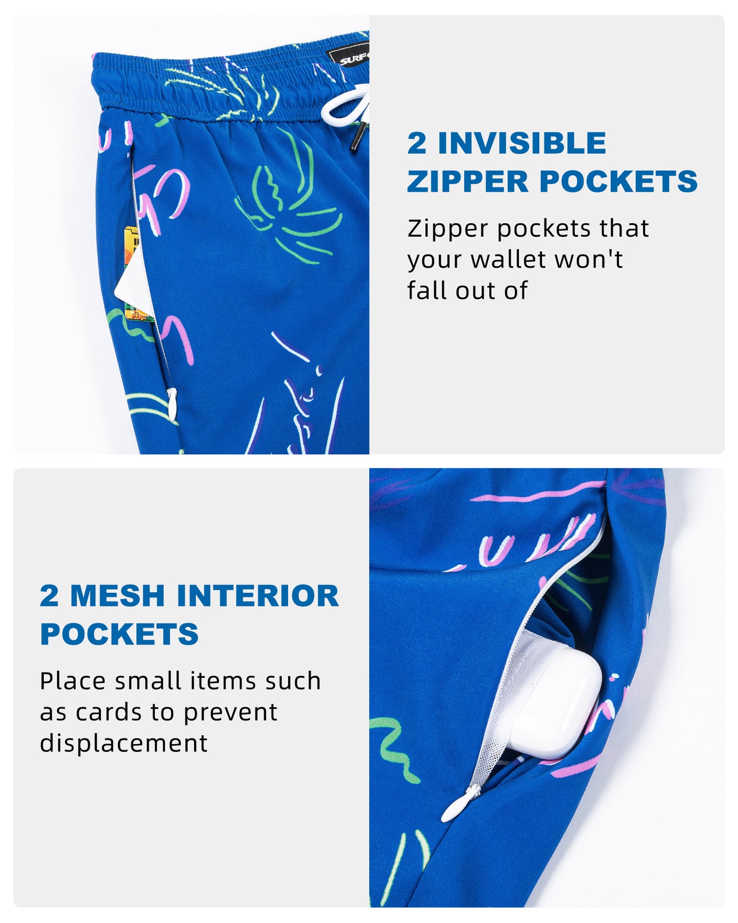 Traje de baño Hombre 2 en 1 - Diseño Letras - largo pierna 11.5 cm - color Azul