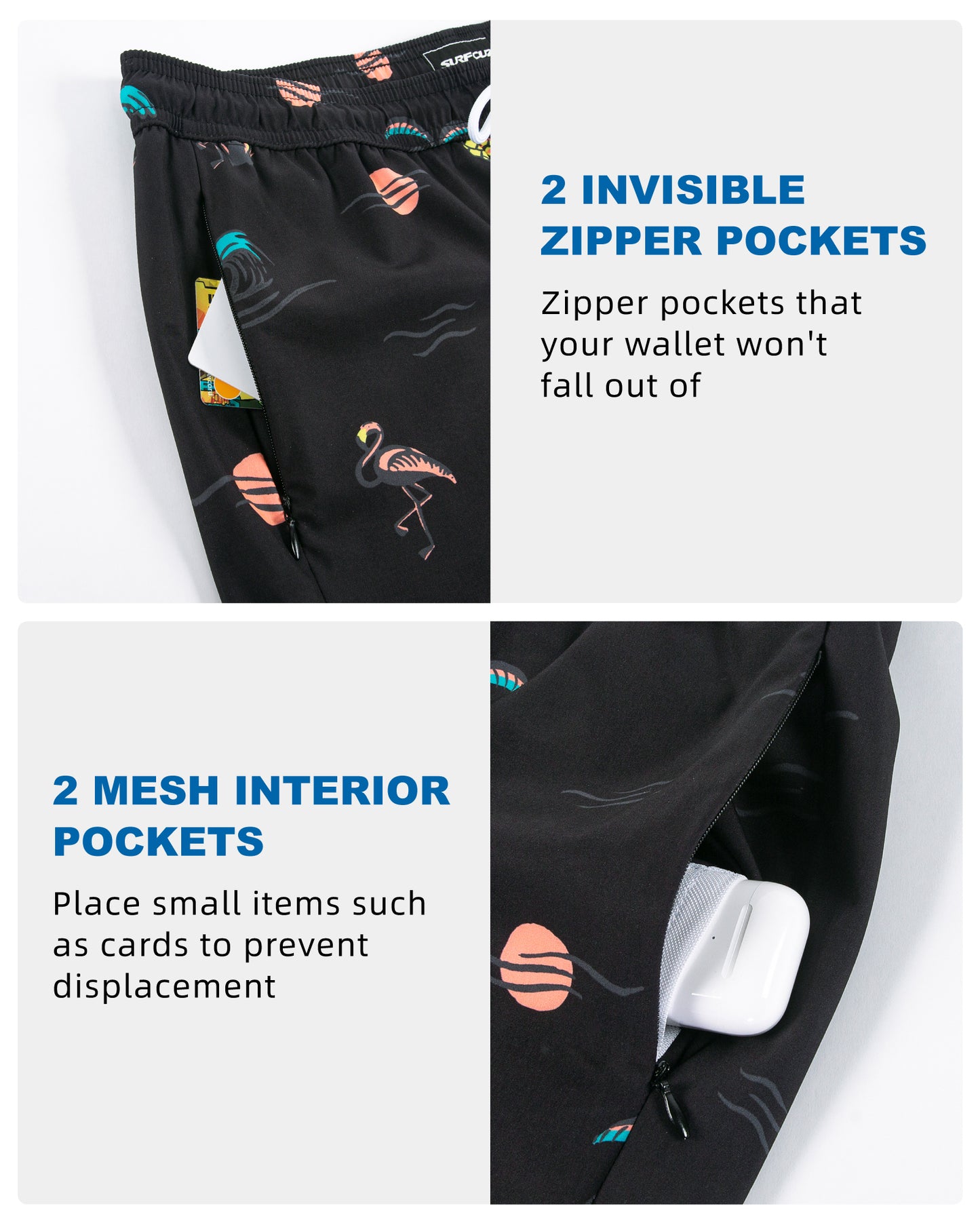 Traje de baño Hombre 2 en 1 - Diseño Motivos Tropicales - largo pierna 11.5 cm - color Negro