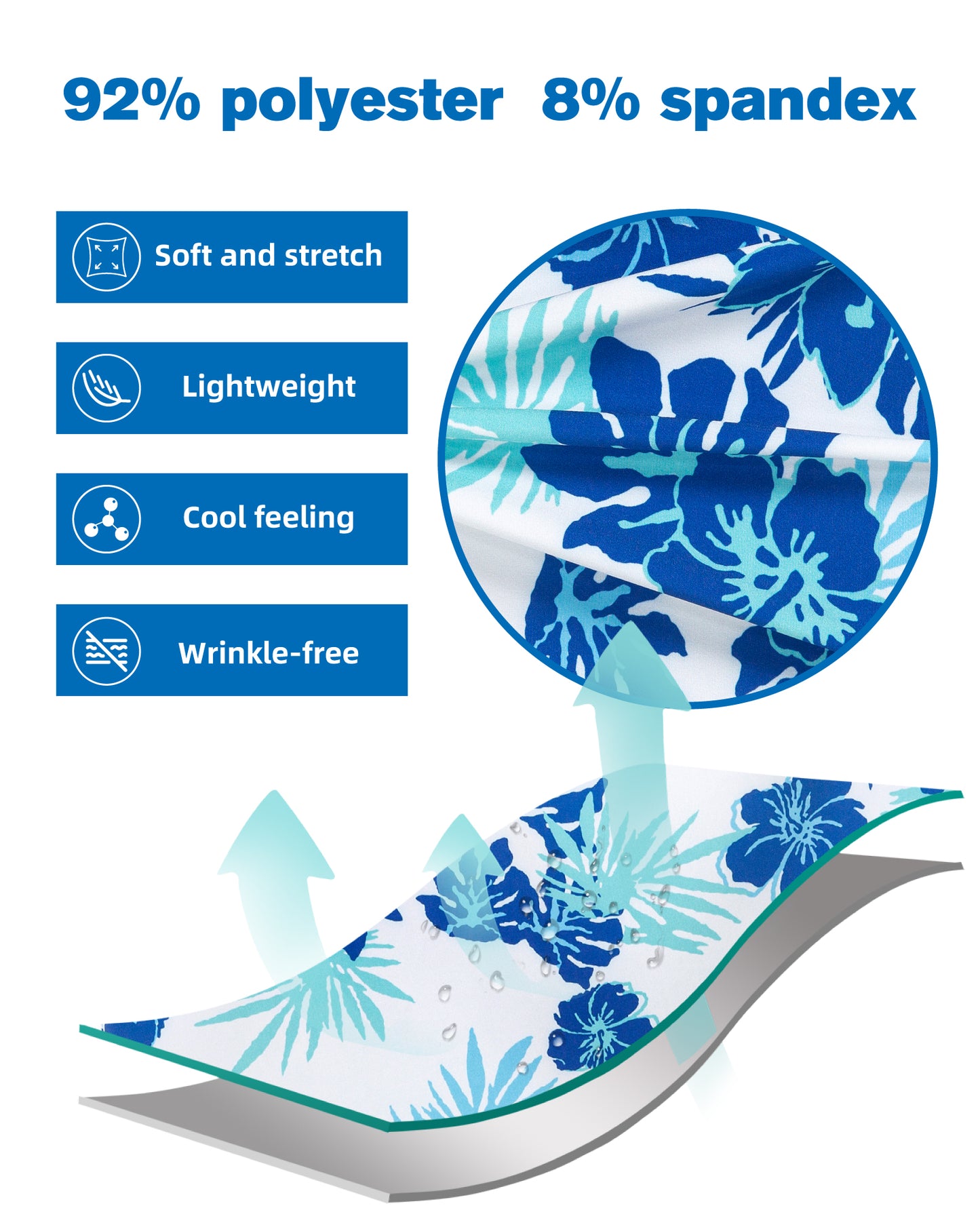 Camisa Guayabera Hombre - Diseño Flores - color Azul y Blanco