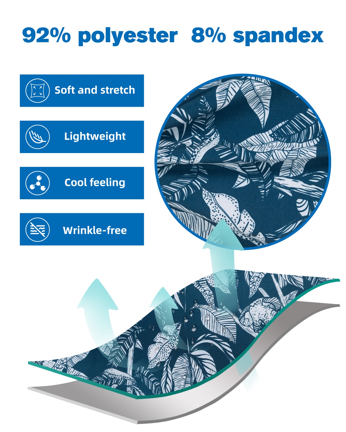 Camisa Guayabera Hombre - Diseño Flores Tropicales - color Azul y Blanco