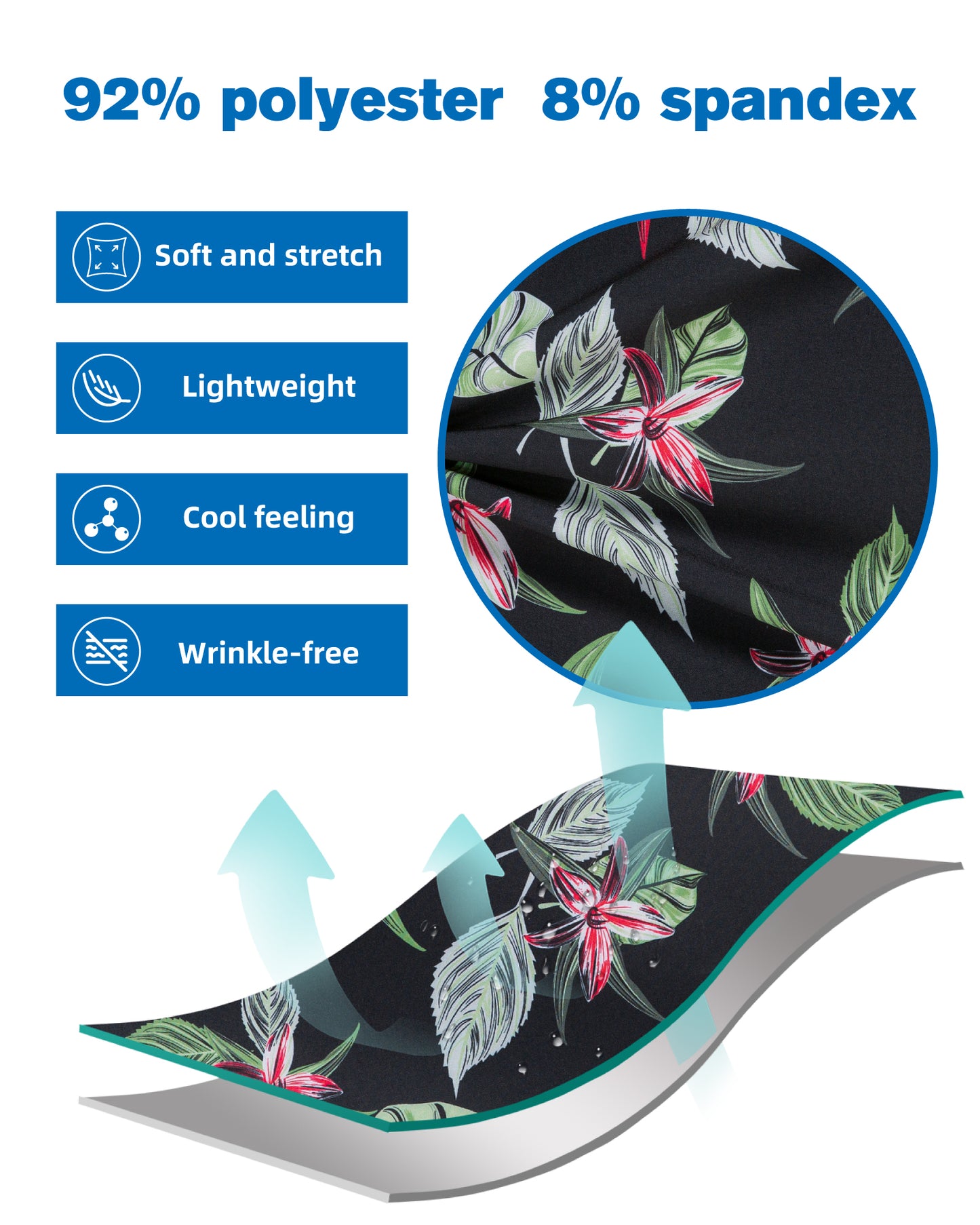 Camisa Guayabera Hombre - Diseño Hojas Tropical - color Negro