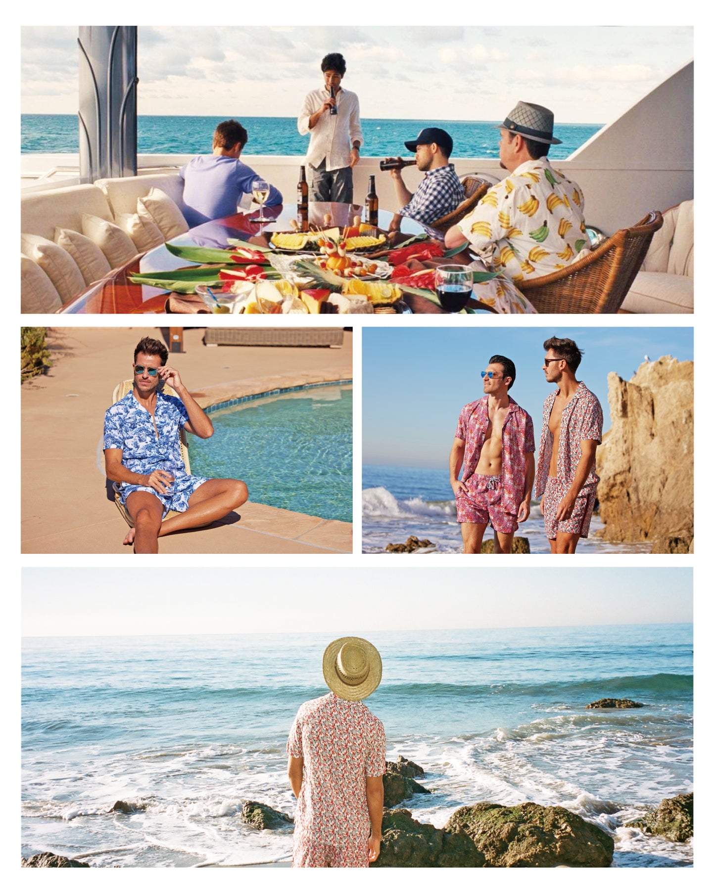 Camisa Guayabera Hombre - Diseño Monsteras - color Rosado y Azul