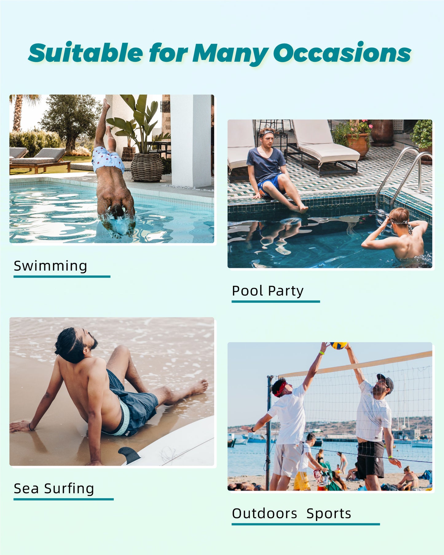 Traje de baño Hombre - Diseño estampado floral hojas celestes - Secado rápido