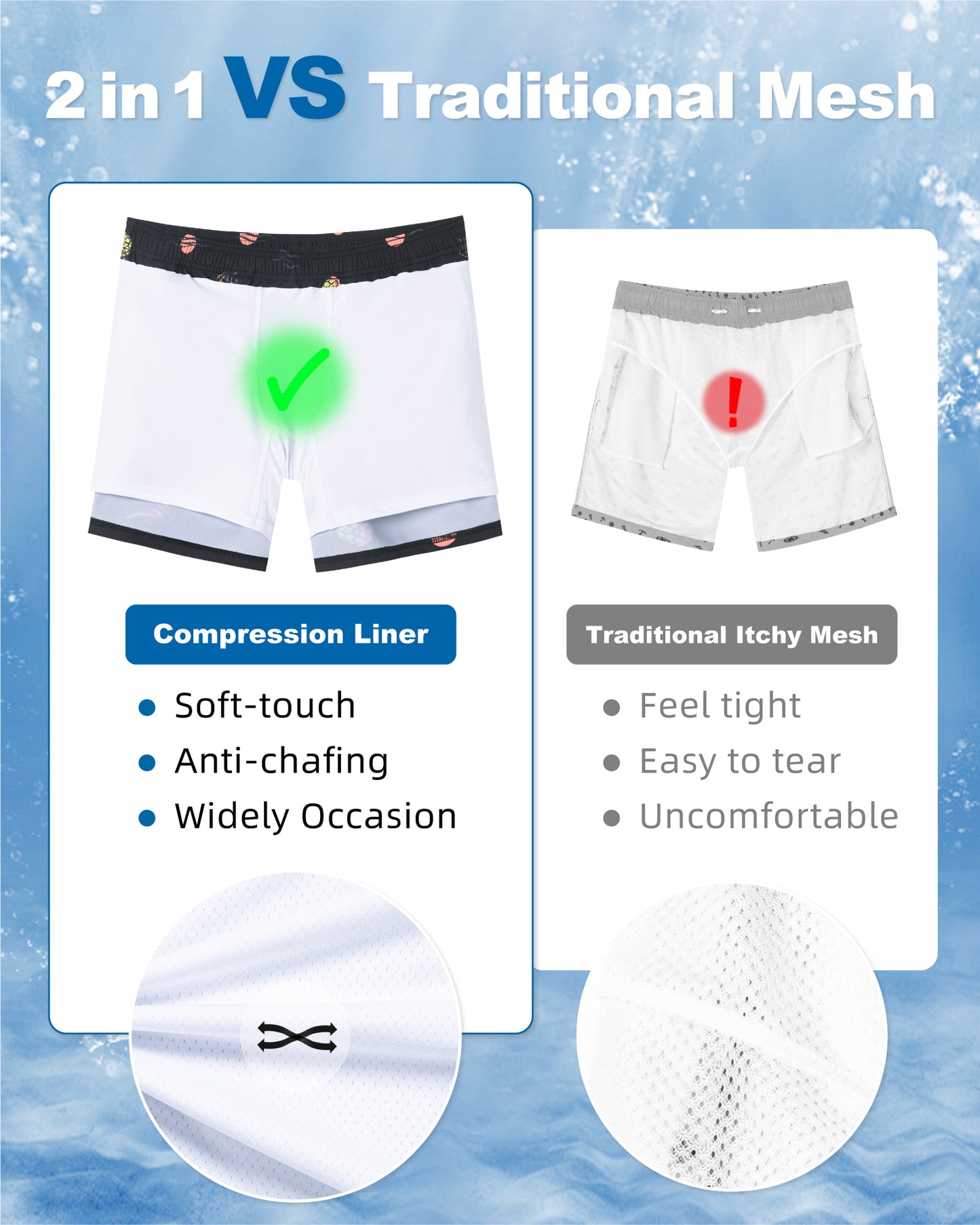 Traje de baño Hombre 2 en 1 - Diseño Motivos Tropicales - largo pierna 11.5 cm - color Negro