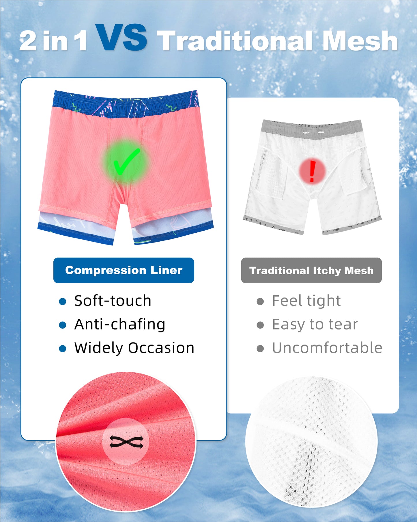 Traje de baño Hombre 2 en 1 - Diseño Letras - largo pierna 11.5 cm - color Azul