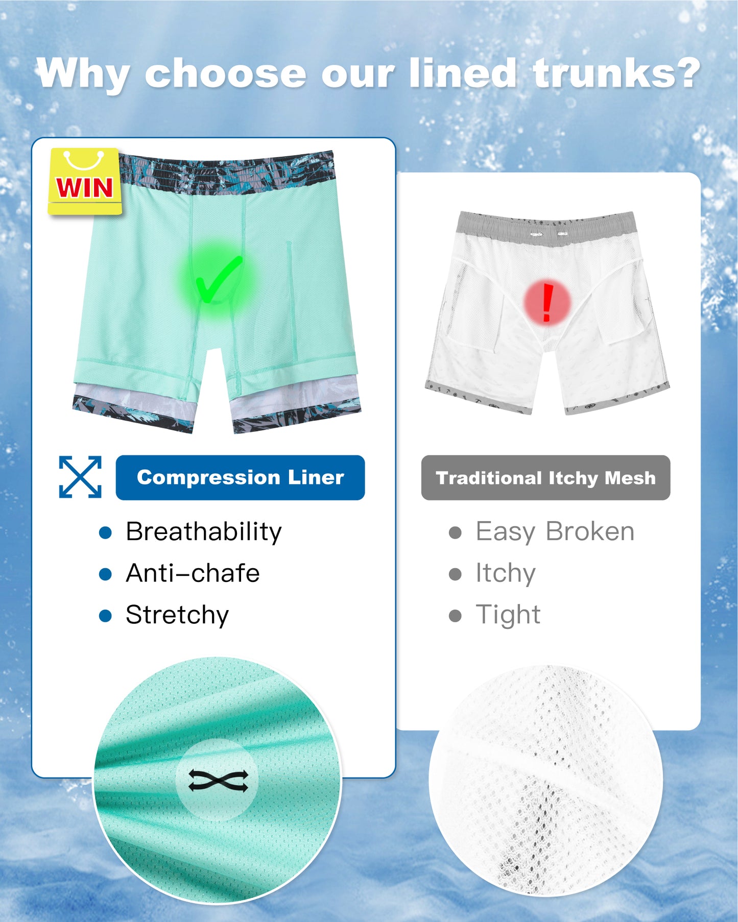 Traje de baño Hombre 2 en 1 - Diseño Hojas - largo pierna 18 cm - color Multicolor