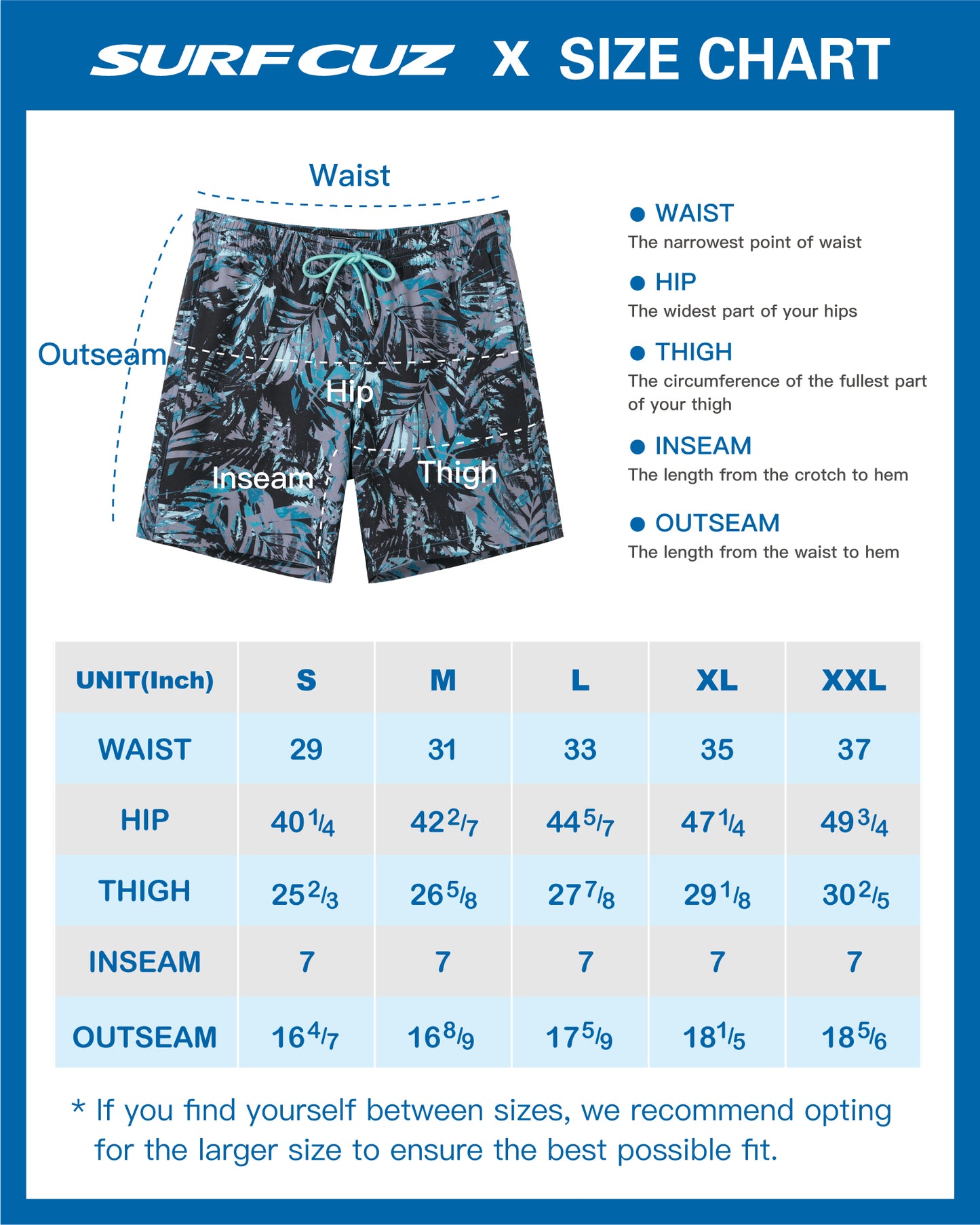 Traje de baño Hombre 2 en 1 - Diseño Hojas - largo pierna 18 cm - color Multicolor