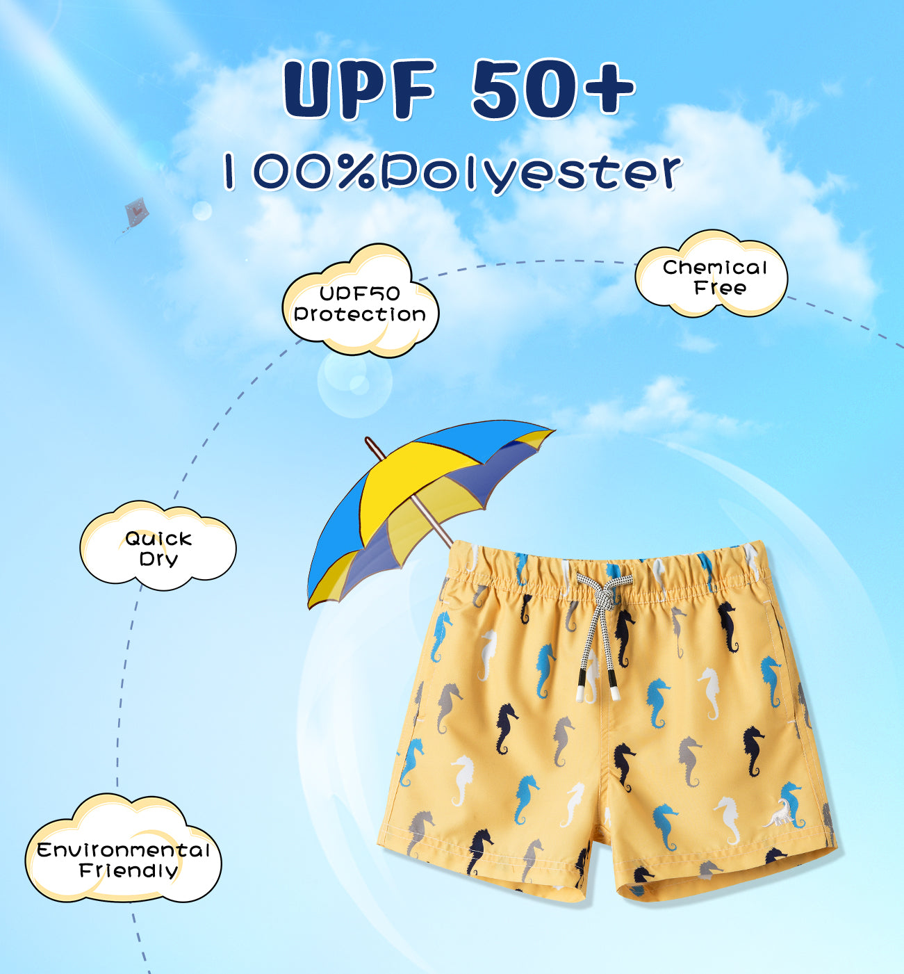 Little Boys Swim Trunks UPF 50+ Toddler Beach Shorts Yellow