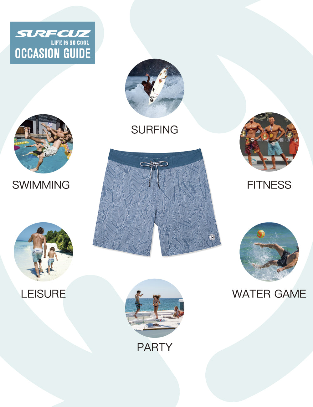 Traje de Baño Hombre - Estilo Boardshort Vintage - Color Blue Cruzer